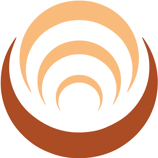 Abstraktes Logo mit konzentrischen Kreisen in Brauntönen, symbolisiert Energiefluss oder Verbindung.